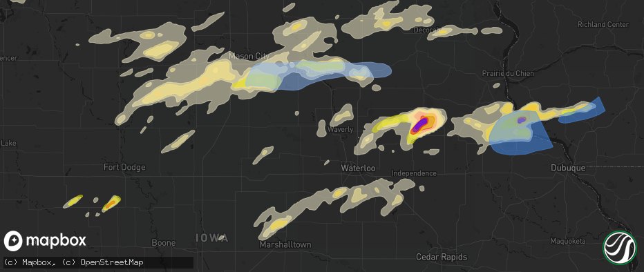 Hail map in Shell Rock, IA on July 2, 2026