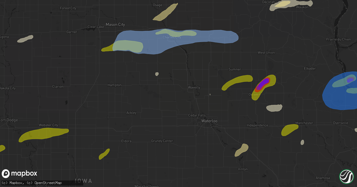 Hail map in Shell Rock, IA on July 2, 2026