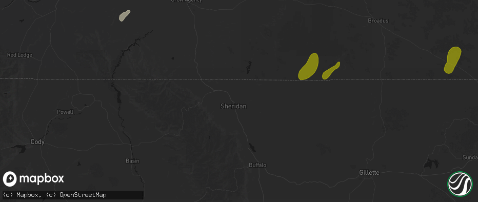 Hail map in Sheridan, WY on July 2, 2026