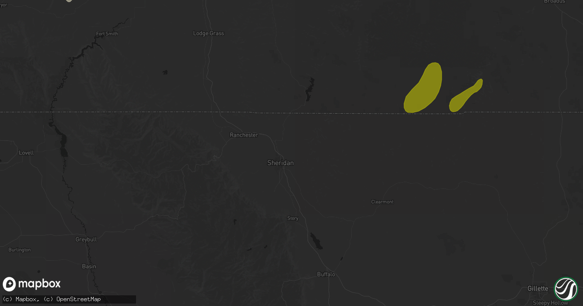 Hail map in Sheridan, WY on July 2, 2026
