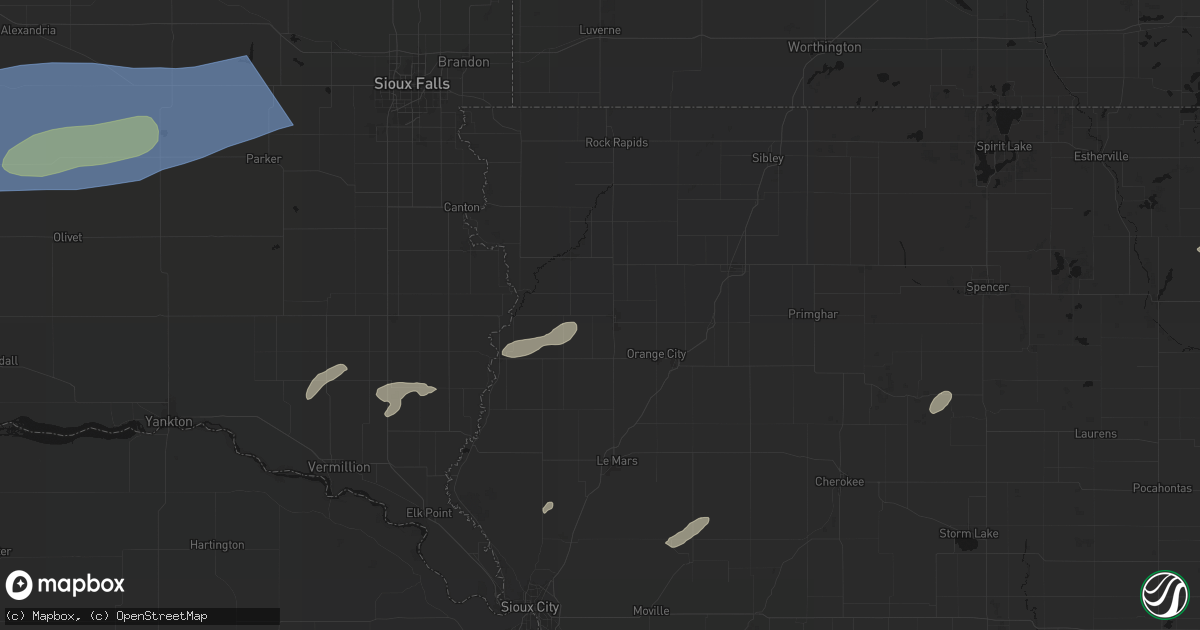 Hail map in Sioux Center, IA on July 2, 2026