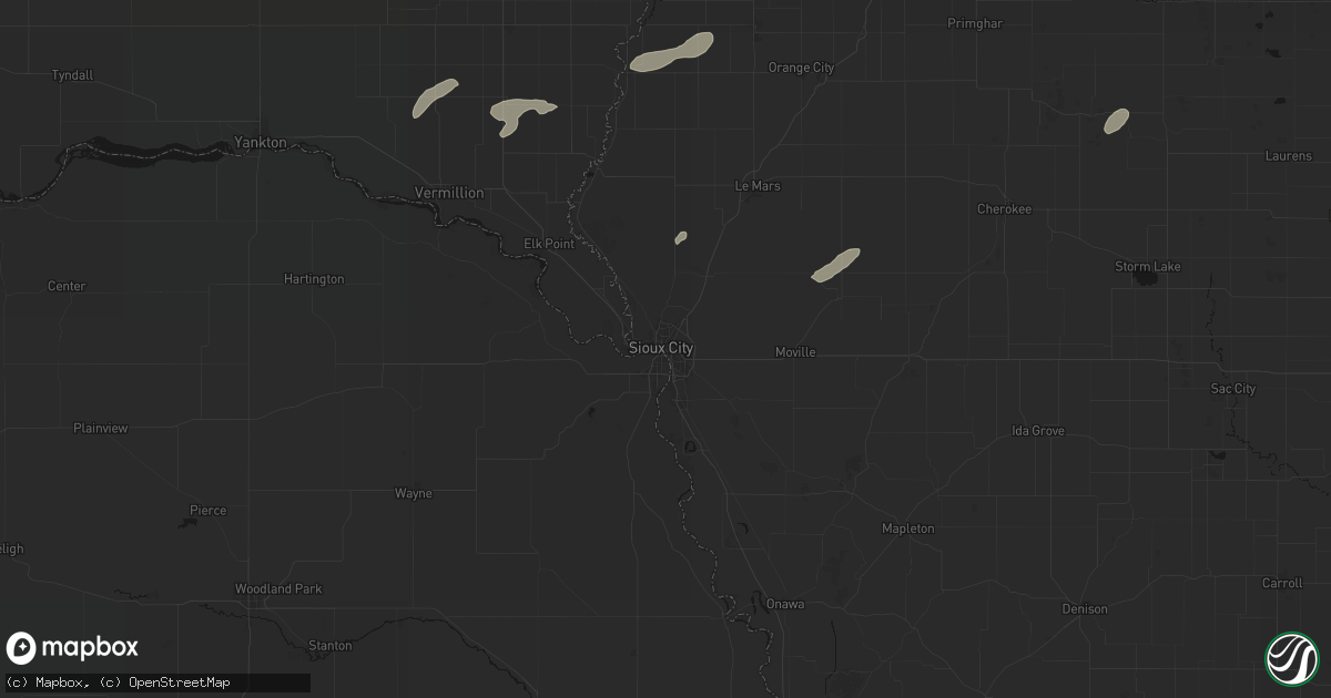 Hail map in Sioux City, IA on July 2, 2026
