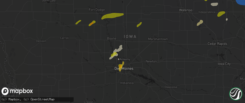 Hail map in Slater, IA on July 2, 2026