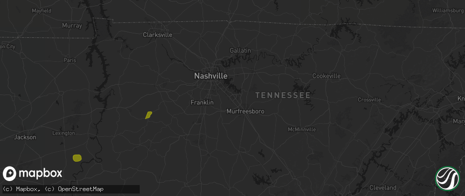 Hail map in Smyrna, TN on July 2, 2026