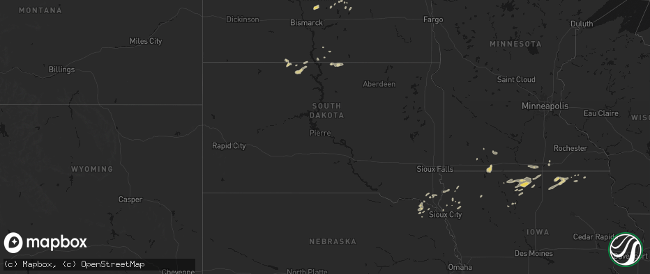 Hail map in South Dakota on July 2, 2026