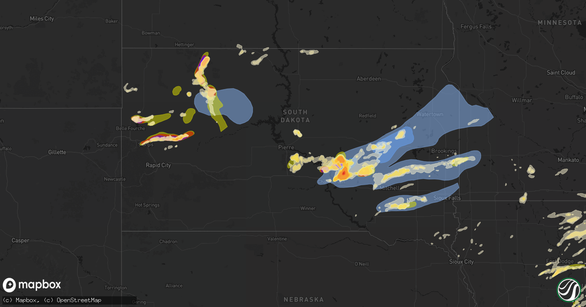 Hail map in South Dakota on July 2, 2026