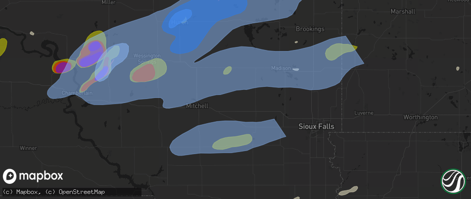Hail map in Spencer, SD on July 2, 2026