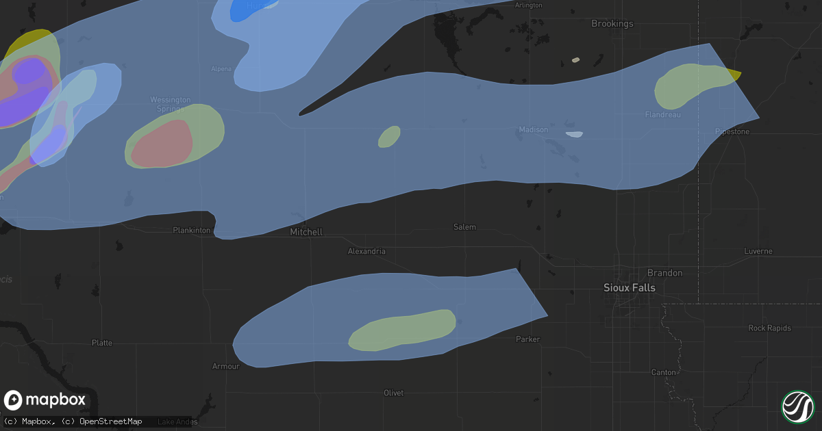Hail map in Spencer, SD on July 2, 2026