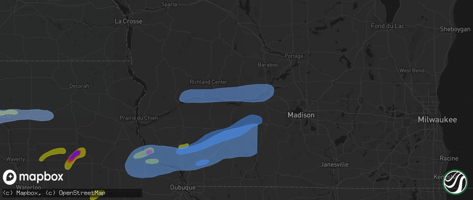 Hail map in Spring Green, WI on July 2, 2026