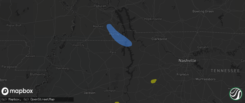 Hail map in Springville, TN on July 2, 2026