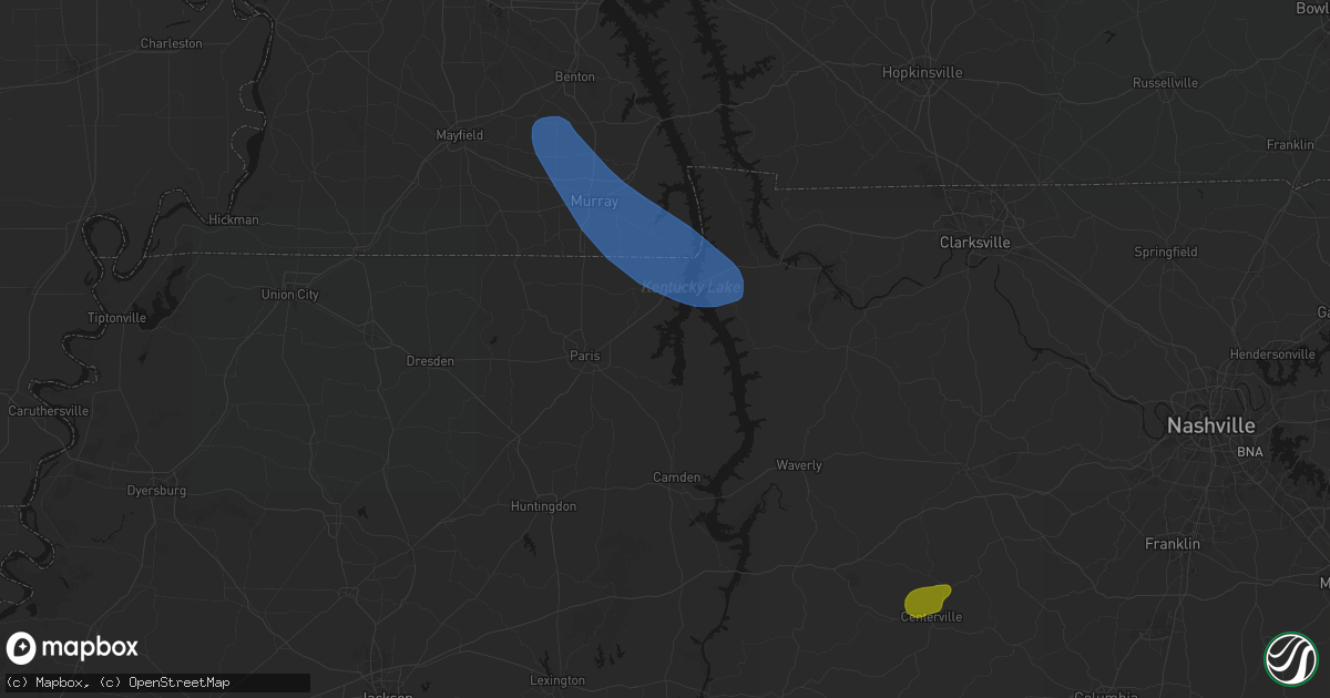 Hail map in Springville, TN on July 2, 2026