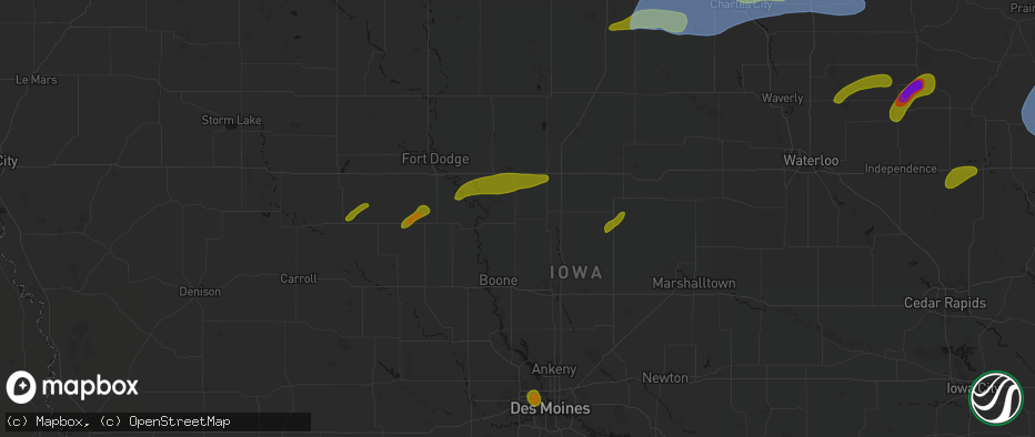 Hail map in Stanhope, IA on July 2, 2026