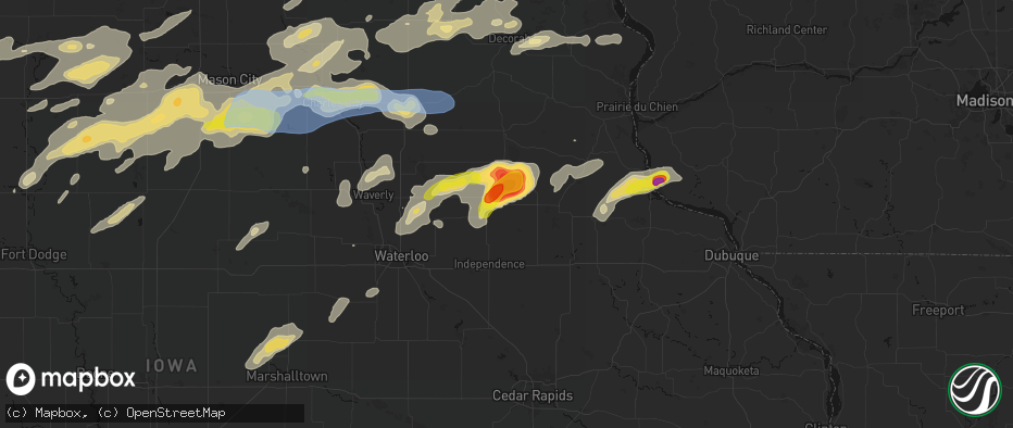Hail map in Stanley, IA on July 2, 2026