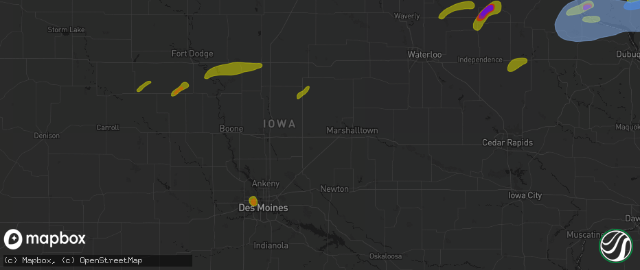 Hail map in State Center, IA on July 2, 2026