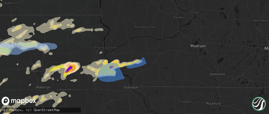 Hail map in Stitzer, WI on July 2, 2026