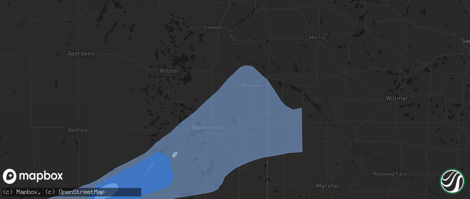 Hail map in Stockholm, SD on July 2, 2026
