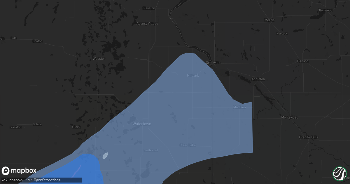 Hail map in Stockholm, SD on July 2, 2026