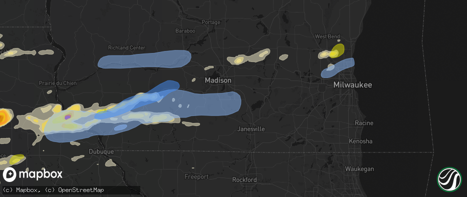 Hail map in Stoughton, WI on July 2, 2026