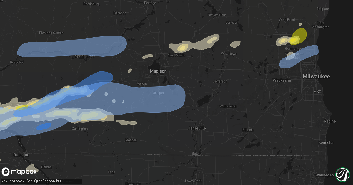 Hail map in Stoughton, WI on July 2, 2026