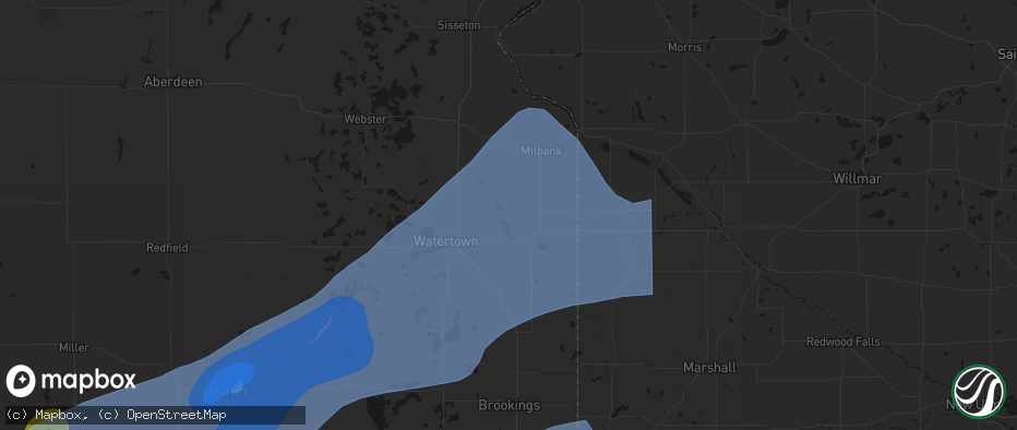 Hail map in Strandburg, SD on July 2, 2026