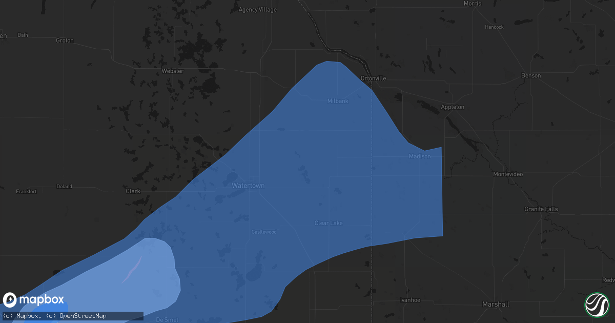 Hail map in Strandburg, SD on July 2, 2026