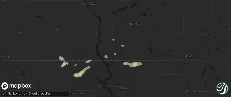 Hail map in Strasburg, ND on July 2, 2026