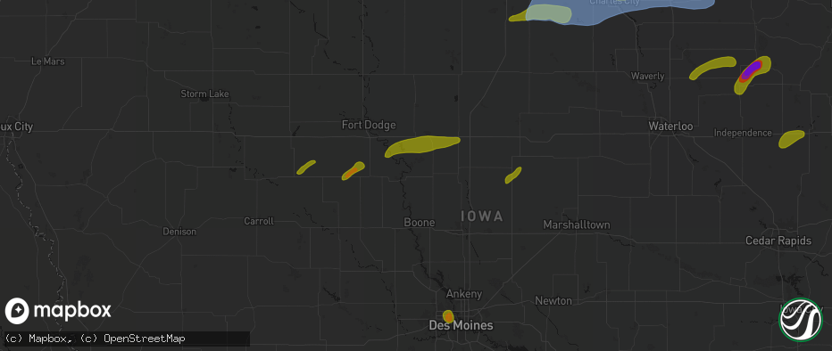 Hail map in Stratford, IA on July 2, 2026