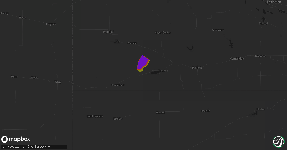 Hail map in Stratton, NE on July 2, 2026