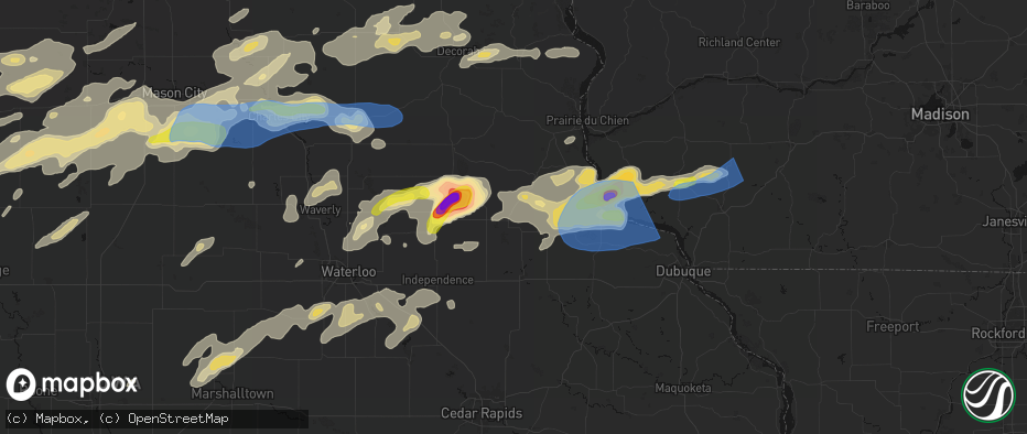 Hail map in Strawberry Point, IA on July 2, 2026