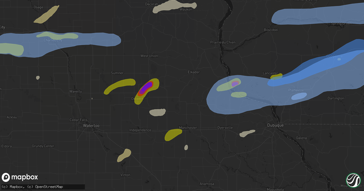 Hail map in Strawberry Point, IA on July 2, 2026
