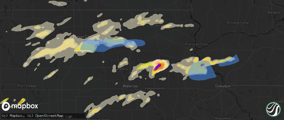 Hail map in Sumner, IA on July 2, 2026