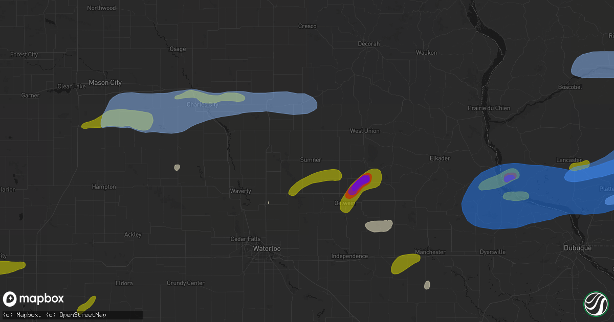Hail map in Sumner, IA on July 2, 2026