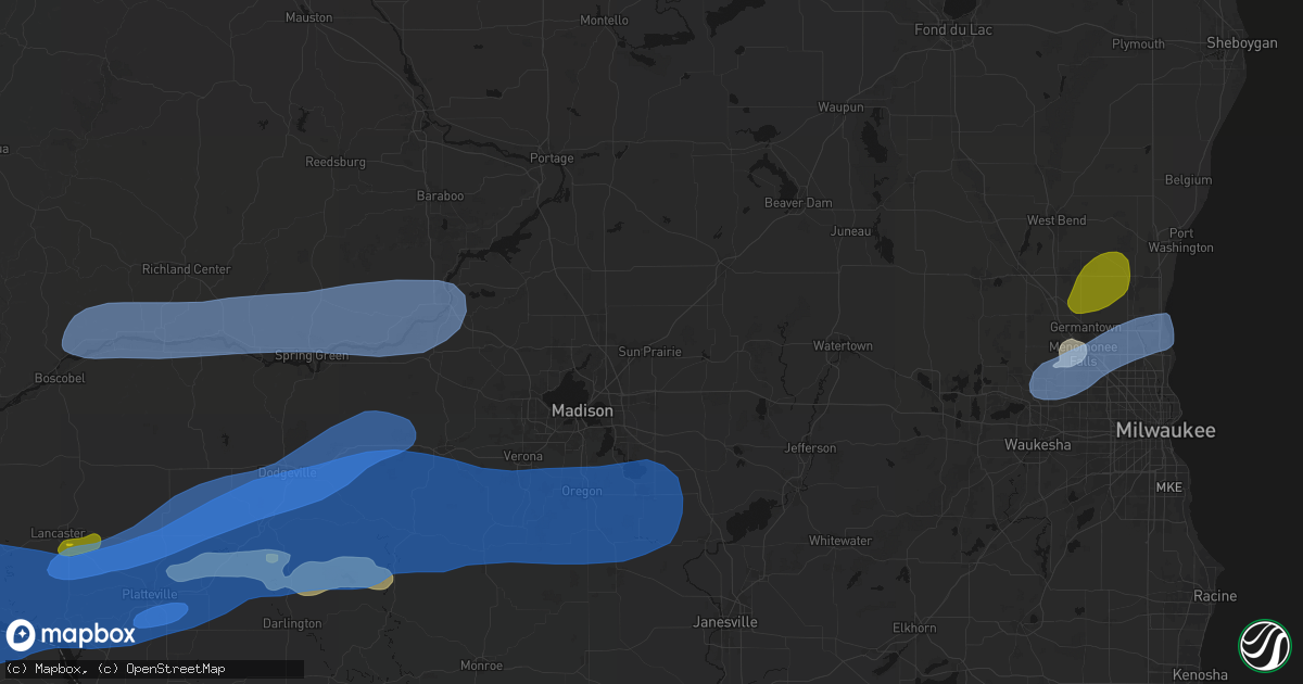 Hail map in Sun Prairie, WI on July 2, 2026