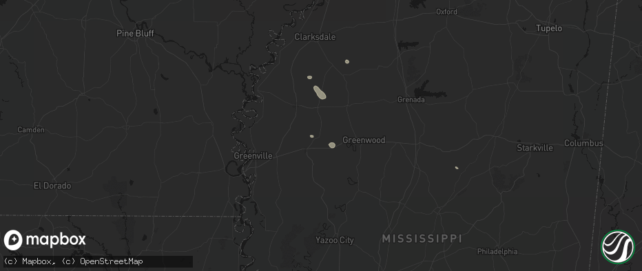 Hail map in Sunflower, MS on July 2, 2026