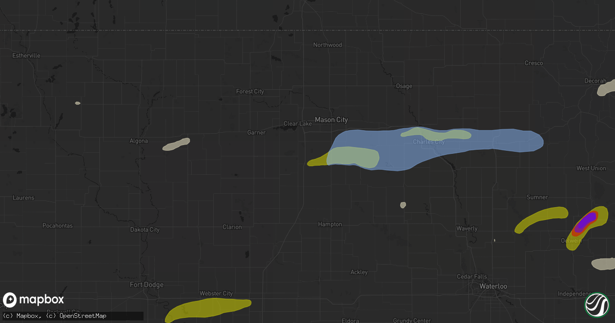 Hail map in Swaledale, IA on July 2, 2026