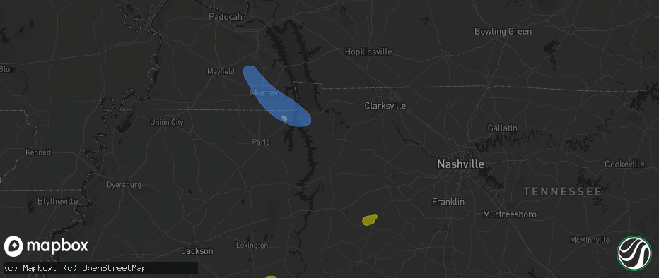 Hail map in Tennessee Ridge, TN on July 2, 2026