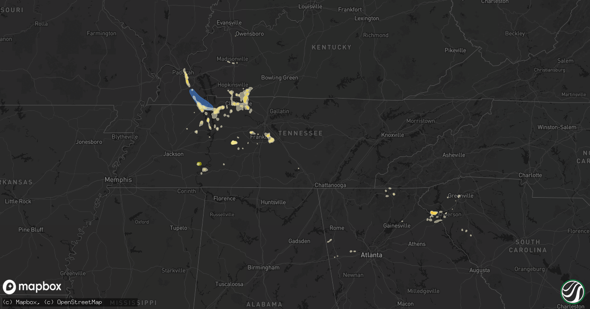 Hail map in Tennessee on July 2, 2026
