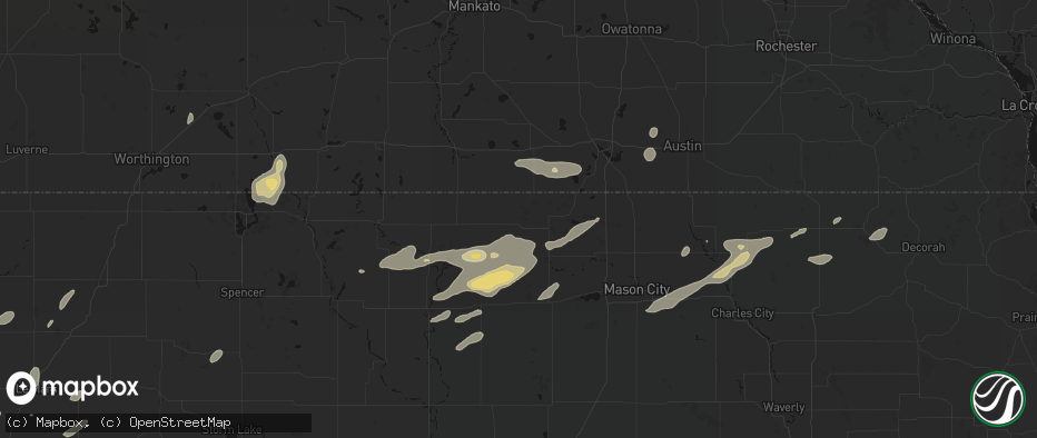 Hail map in Thompson, IA on July 2, 2026
