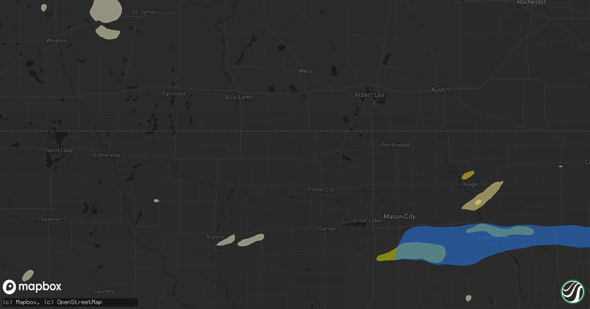 Hail map in Thompson, IA on July 2, 2026