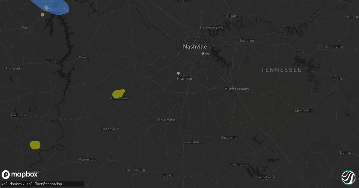 Hail map in Thompsons Station, TN on July 2, 2026