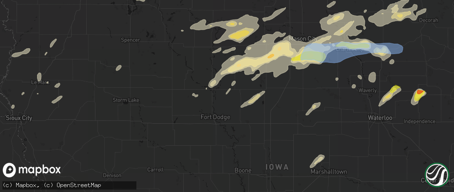Hail map in Thor, IA on July 2, 2026