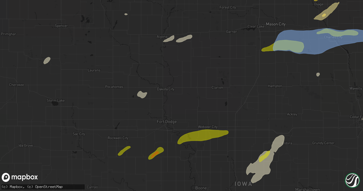 Hail map in Thor, IA on July 2, 2026