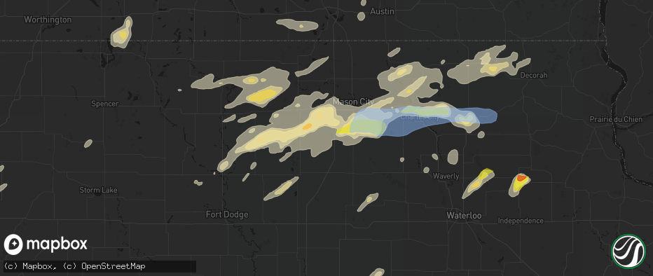 Hail map in Thornton, IA on July 2, 2026