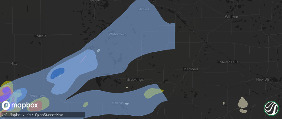 Hail map in Toronto, SD on July 2, 2026
