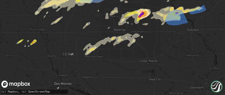 Hail map in Traer, IA on July 2, 2026