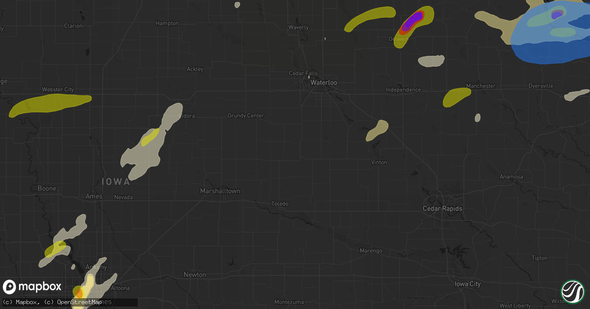 Hail map in Traer, IA on July 2, 2026