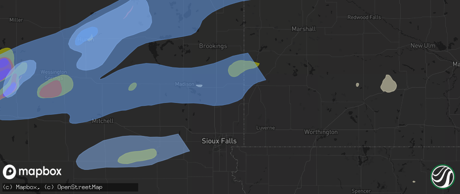 Hail map in Trent, SD on July 2, 2026