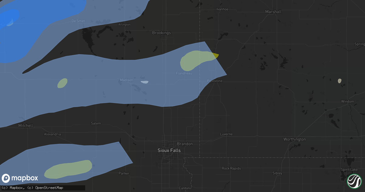 Hail map in Trent, SD on July 2, 2026