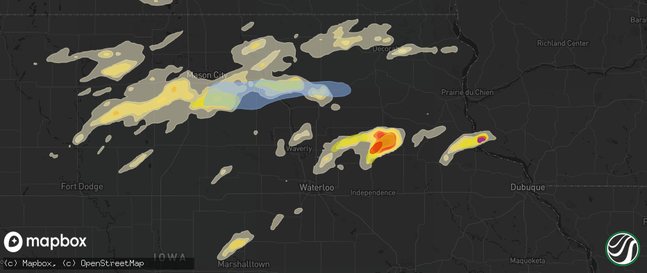 Hail map in Tripoli, IA on July 2, 2026
