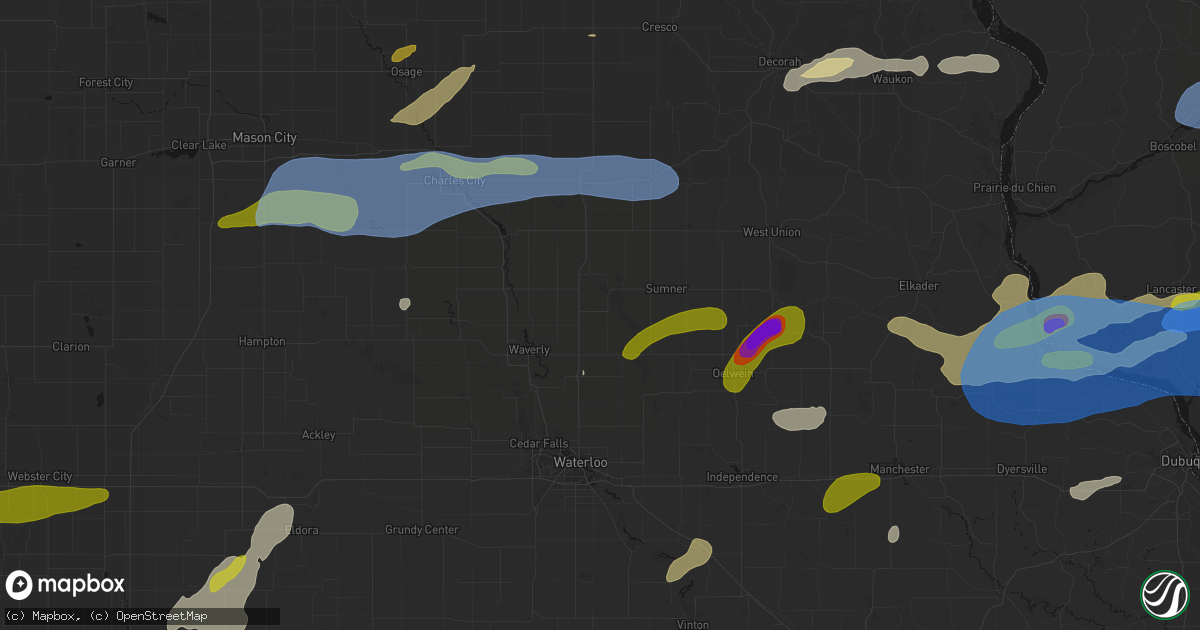 Hail map in Tripoli, IA on July 2, 2026